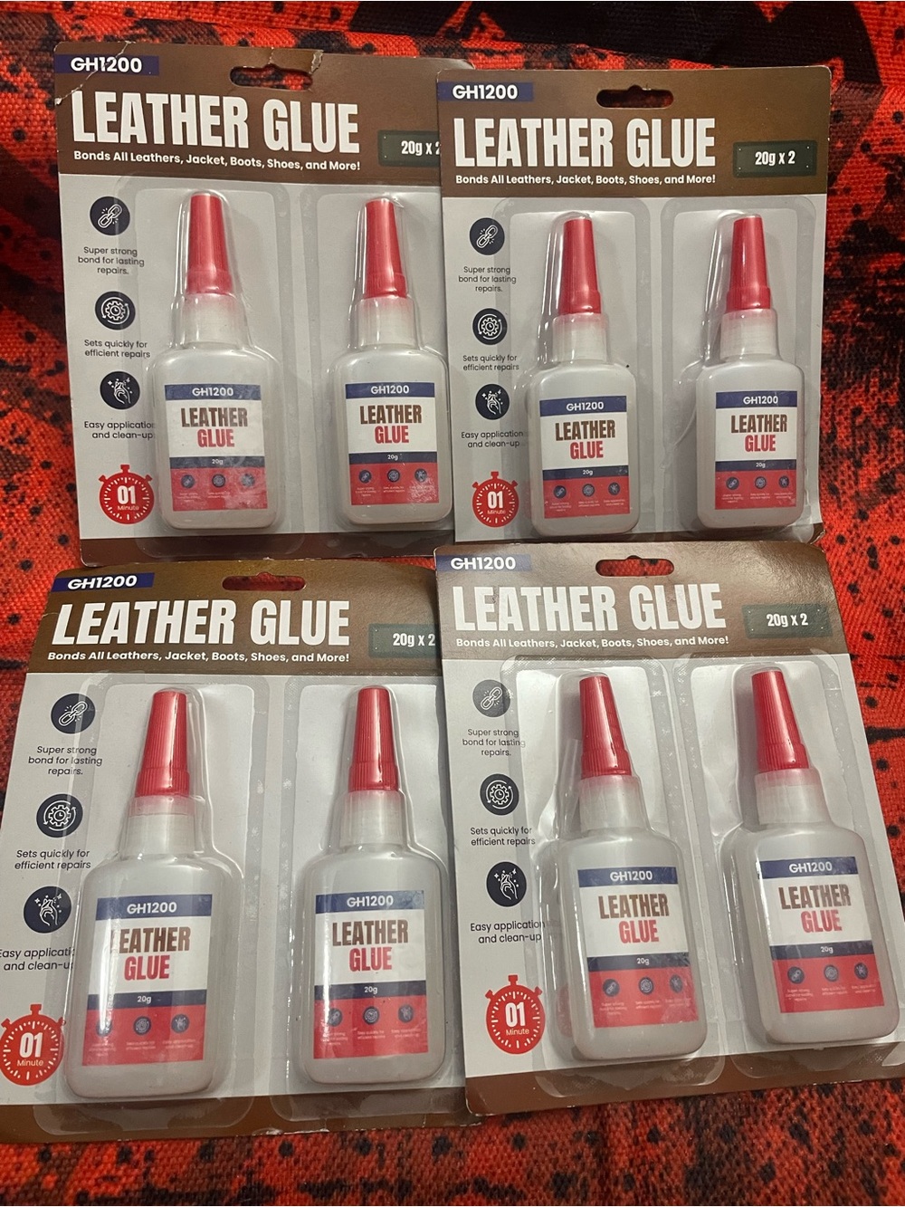 Lot of 4 2-packs (2x20gm) GH1200 Leather Glue for Jackets Boots Shoes, etc NEW